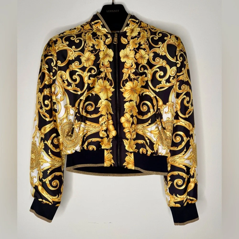 Versace Black & Gold Baroque Bomber Jacket - New with Tag - Small / 38 USA - Picture 2 of 14